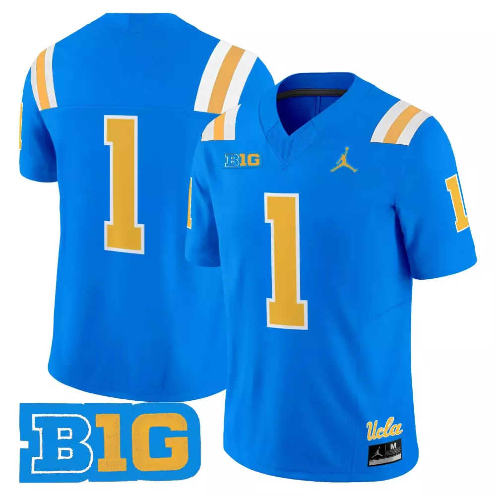 Custom Ucla 1 Jersey Blue Big Ten Men Yellow White Vapor All Stitched