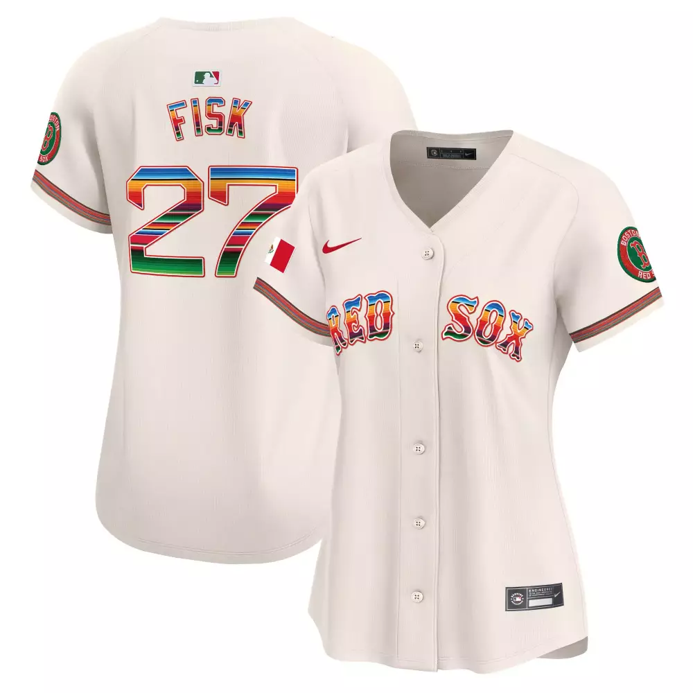 Carlton Fisk 27 Boston Red Sox Jersey Cream City Connect Mexico Flag 2023 Women Alternate