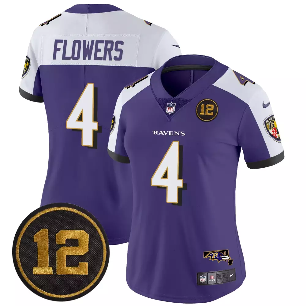 Zay Flowers 4 Ravens Jersey Purple Women Authentic White Black Gold Alternate Vapor
