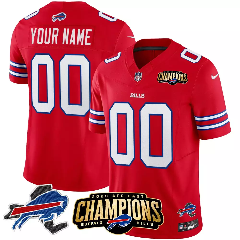 Custom Buffalo Bills Jersey Red 2023 AFC East Champions Men Replica White Blue Vapor