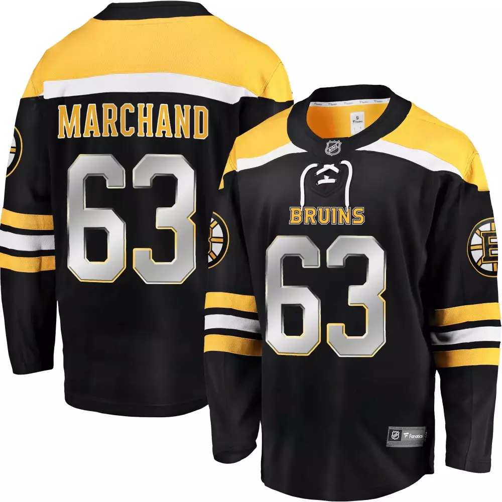 Brad Marchand 63 Bruins Jersey Black Men Yellow White Breakaway All Stitched