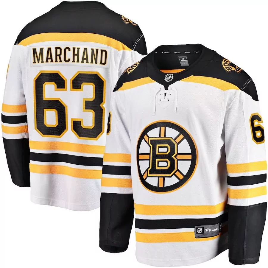 Brad Marchand 63 Boston Bruins Jersey White Men Black Gold Breakaway All Stitched