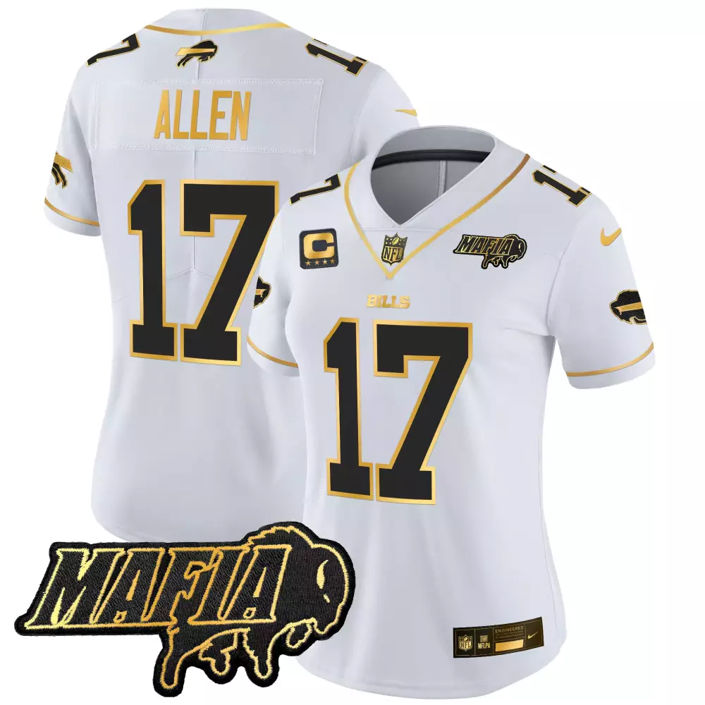 Josh Allen 17 Bills Jersey White Mafia Men Alternate Black Gold Vapor Stitched
