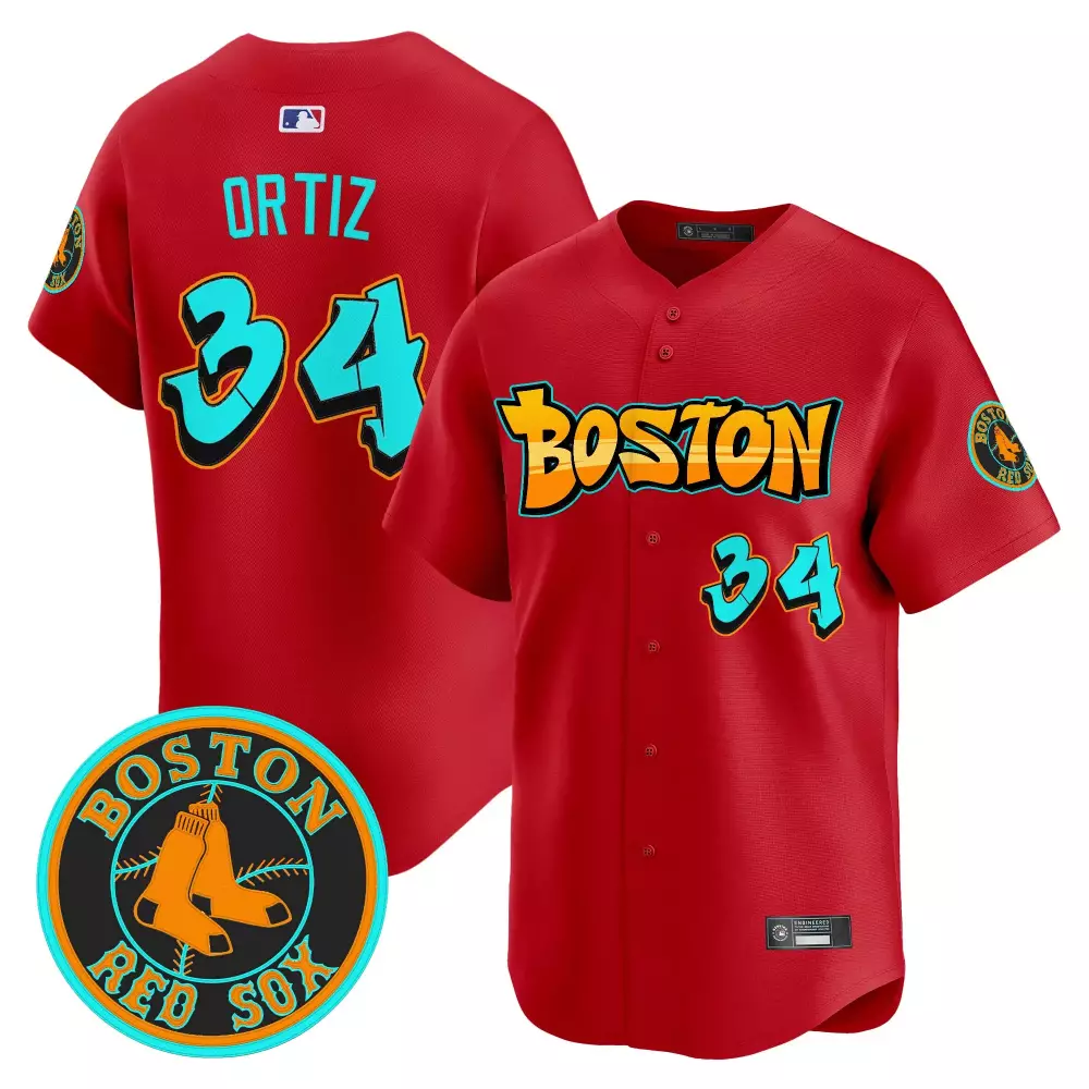 Ortiz Graffiti 34 Boston Red Sox Jersey City Connect Men Split Design Orange Yellow
