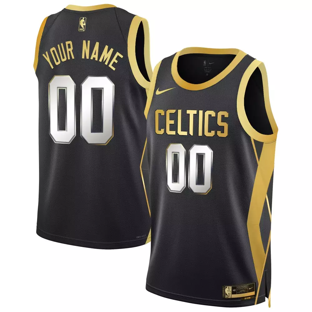 Custom Celtics Jersey Black Men Gold Swingman All Stitched