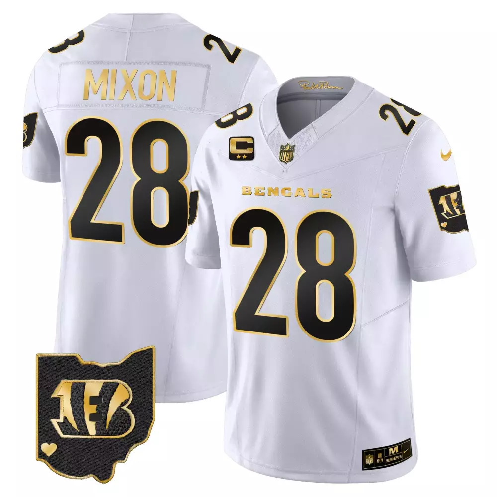 Joe Mixon 28 Bengals Jersey White Color Rush Two Stars Men Standard Alternate Black