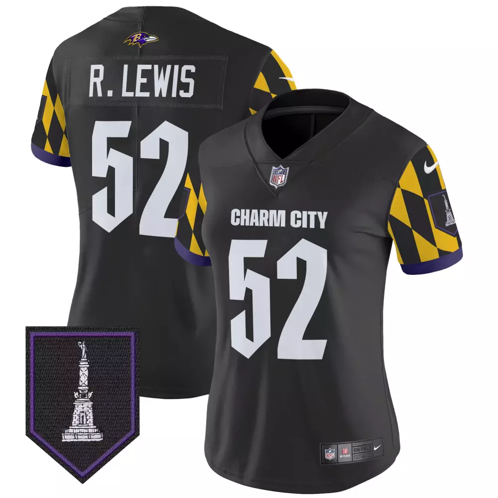 Ray Lewis 52 Baltimore Ravens Jersey Black City Flag Men NFL Alternate Split Design