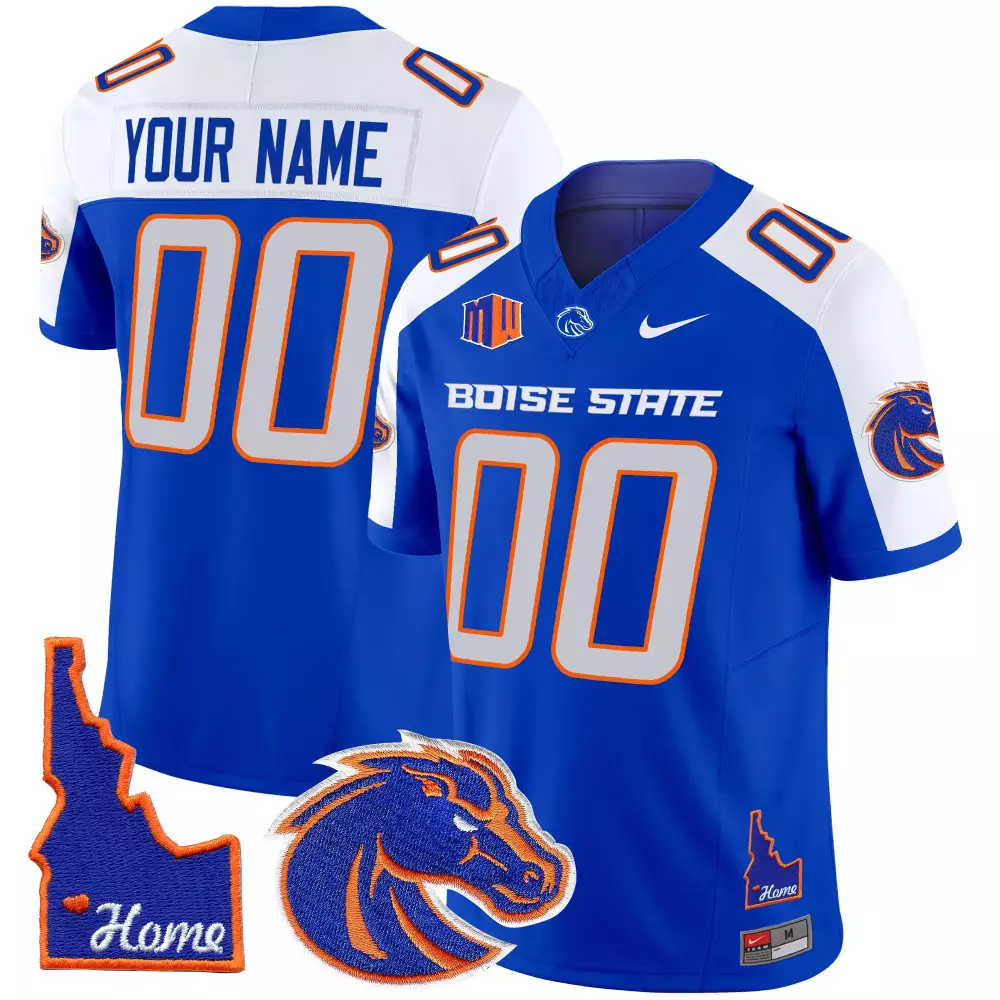Custom Boise State Broncos Jersey Blue Idaho Shape "home" Men White Orange Stitched