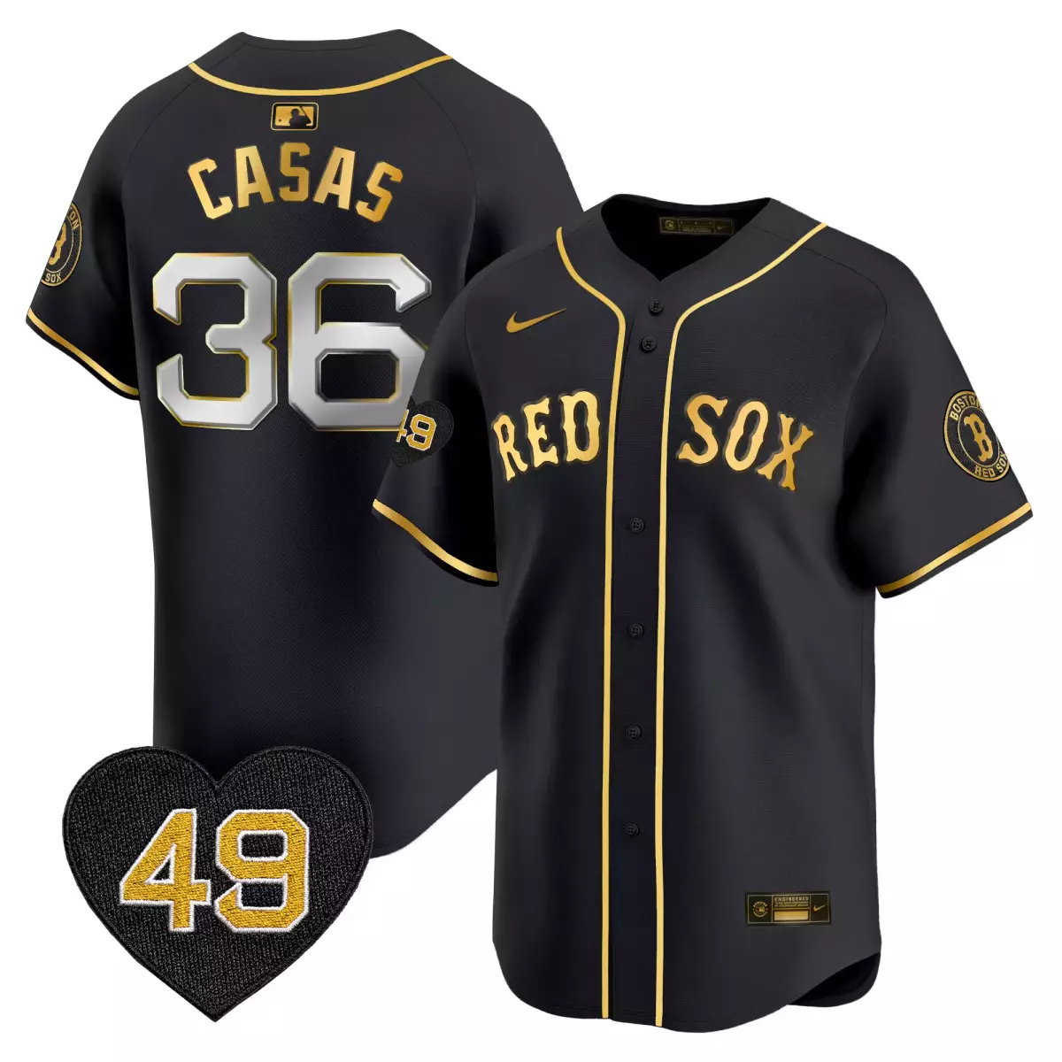 Casas Tim 36 Red Sox Jersey Black Boston Heart 49 Men Gold Vapor Premier Limited