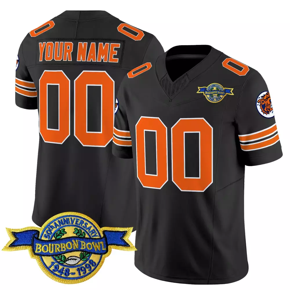 Custom Bourbon Bowl Jersey Black 50th Anniversary Tiger Orange White Vapor Stitched