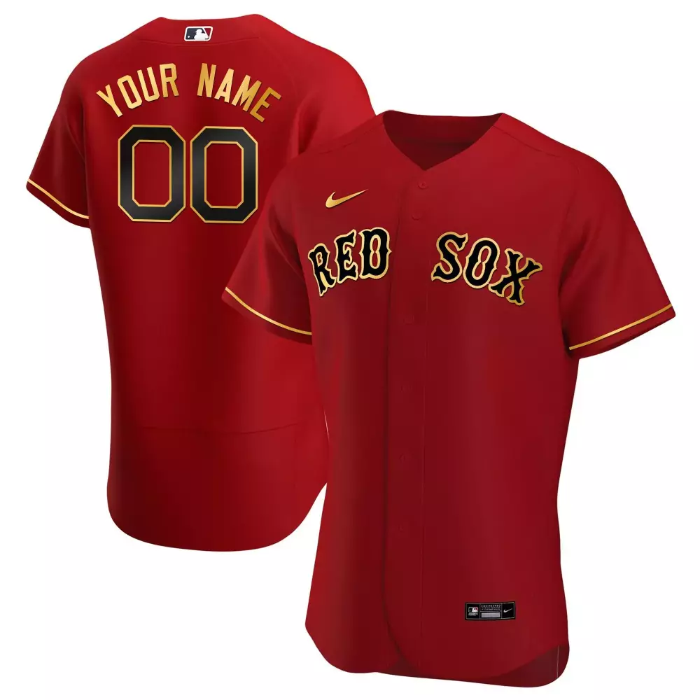 Custom Boston Red Sox Jersey Men Gold Black Flex All Stitched
