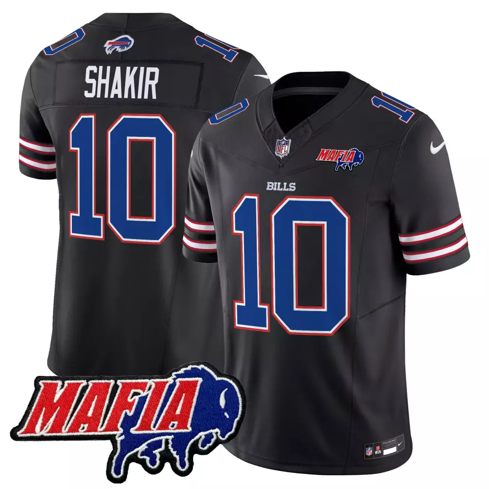 Khalil Shakir 10 Buffalo Bills Jersey Black Mafia Men Royal Blue White Red Vapor