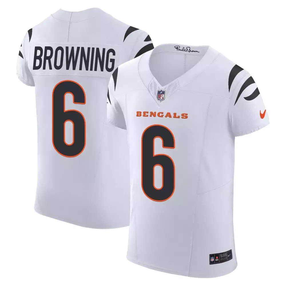 Jake Browning 6 Bengals Jersey White Men Replica Alternate Black Orange Vapor Elite