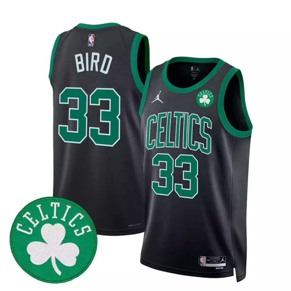 Larry Bird 33 Celtics Jersey Black Clover Men Green Swingman All Stitched