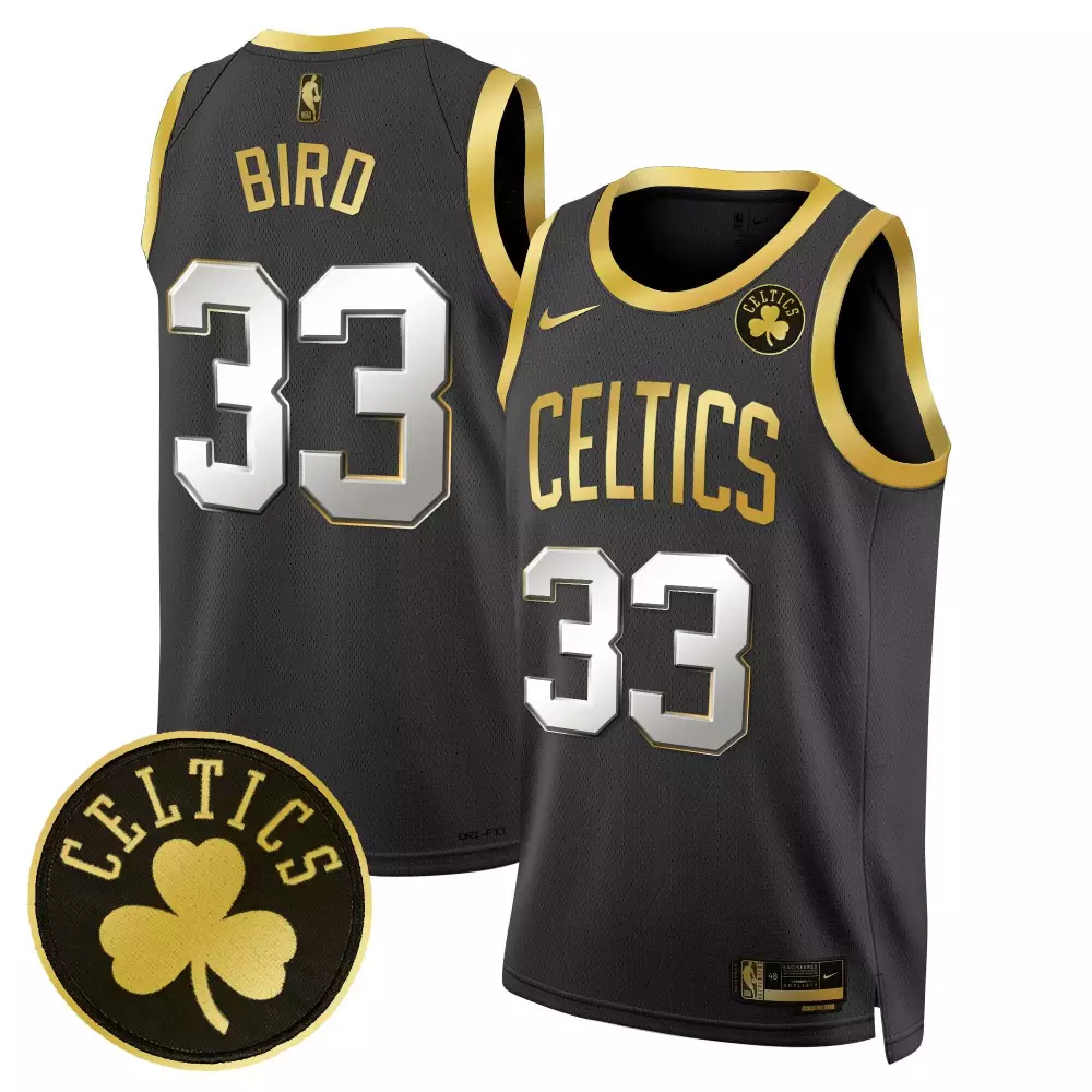 Larry Bird 33 Celtics Jersey Black Shamrock Men Replica Gold Silver Swingman All