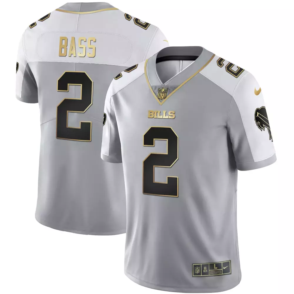 Tyler Bass 2 Bills Jersey Grey Men Split White Black Gold All Stitched Vapor