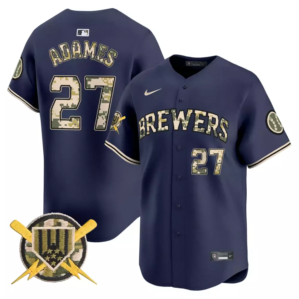 Willy Adames 27 Brewers Jersey Navy Usab Milwaukee Men Custom Design Cream Camouflage