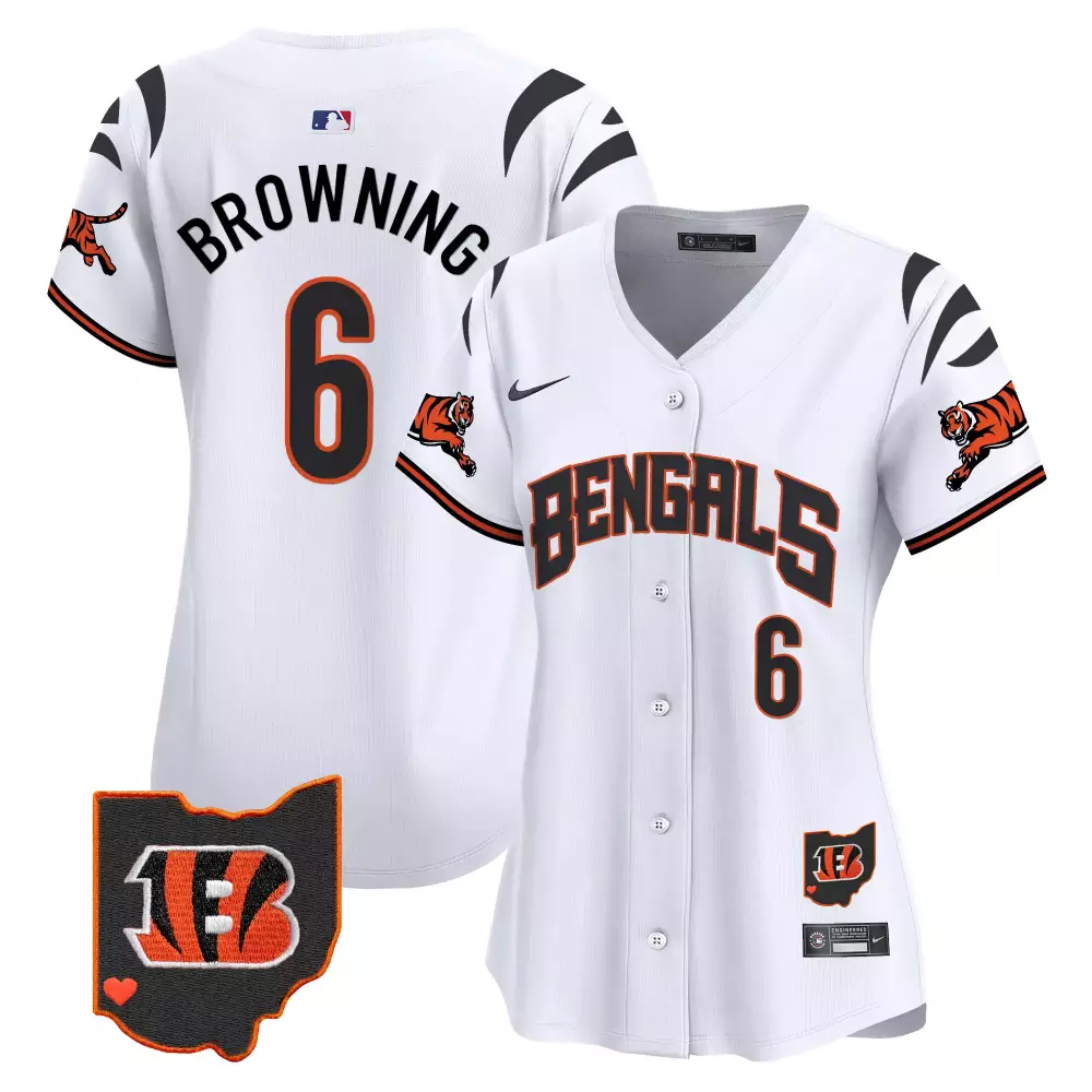 Jake Browning 6 Bengals Jersey White City Connect Ohio "b" Heart Women Black Orange