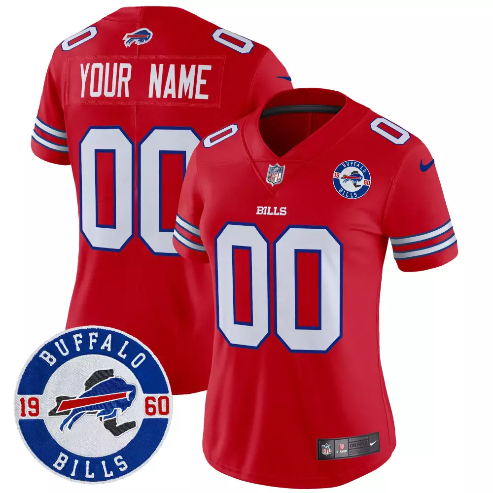 Custom Buffalo Bills Jersey Red 1960 Women White Blue Vapor Limited All Stitched