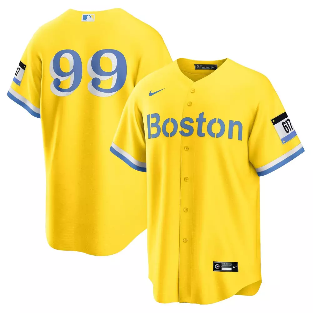 Boston 99 Jersey Yellow Blue White Cool Base All Stitched