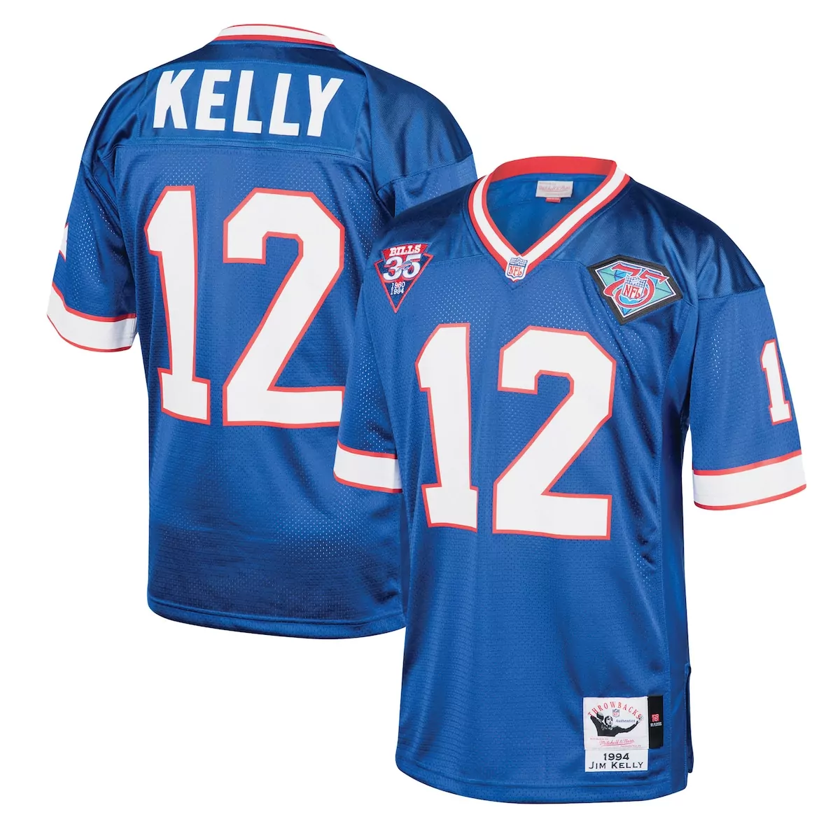 Kelly 12 Bills Jersey Blue 1994 Jim Throwback 75th Anniversary 35th 1960-1994 Men