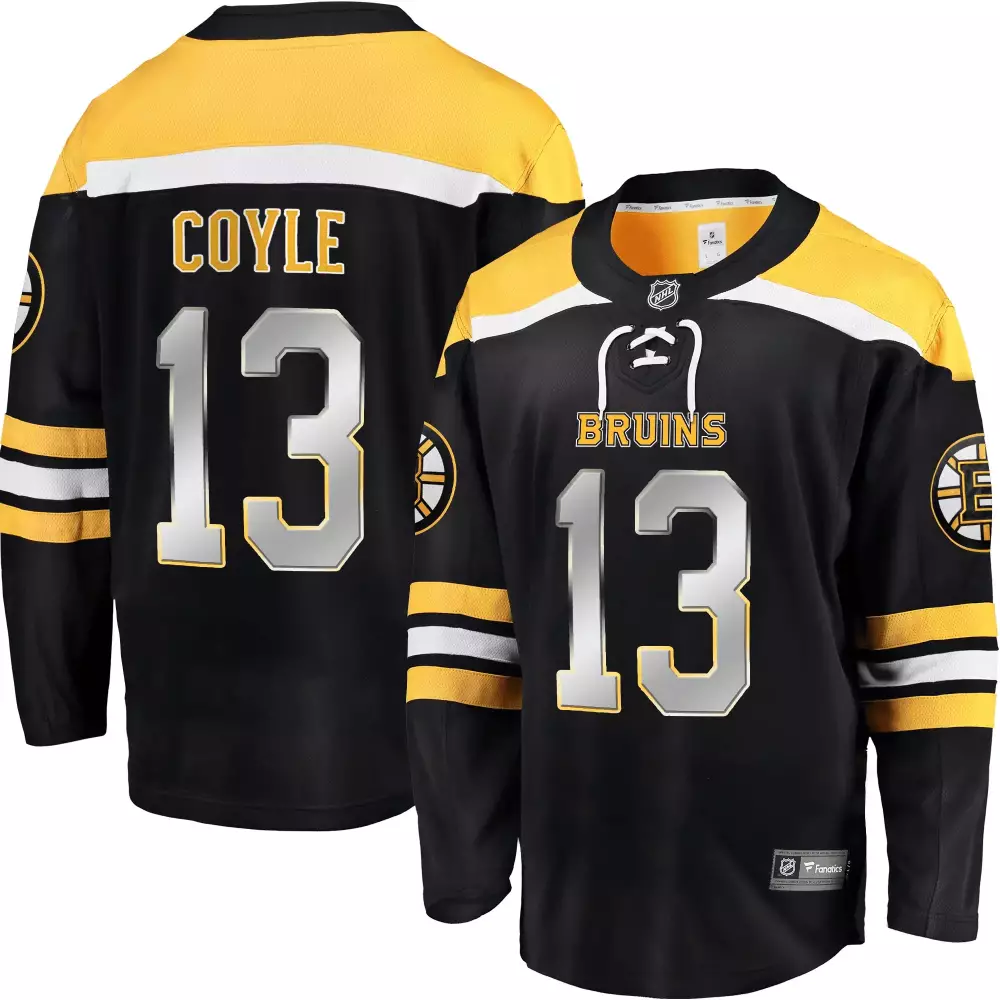 Charlie Coyle 13 Boston Bruins Jersey Black Men Yellow White Breakaway All Stitched