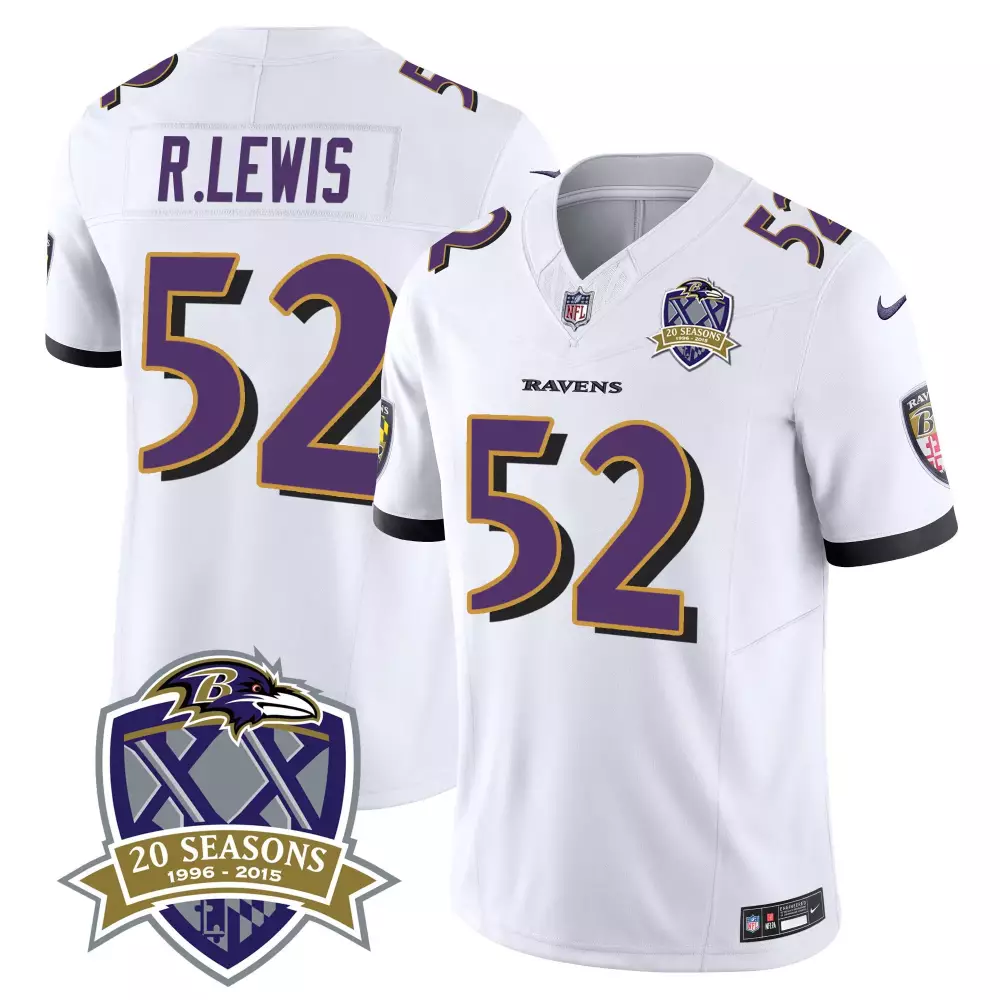 Ray Lewis 52 Ravens Jersey White 50th Season Men Authentic Alternate Purple Black