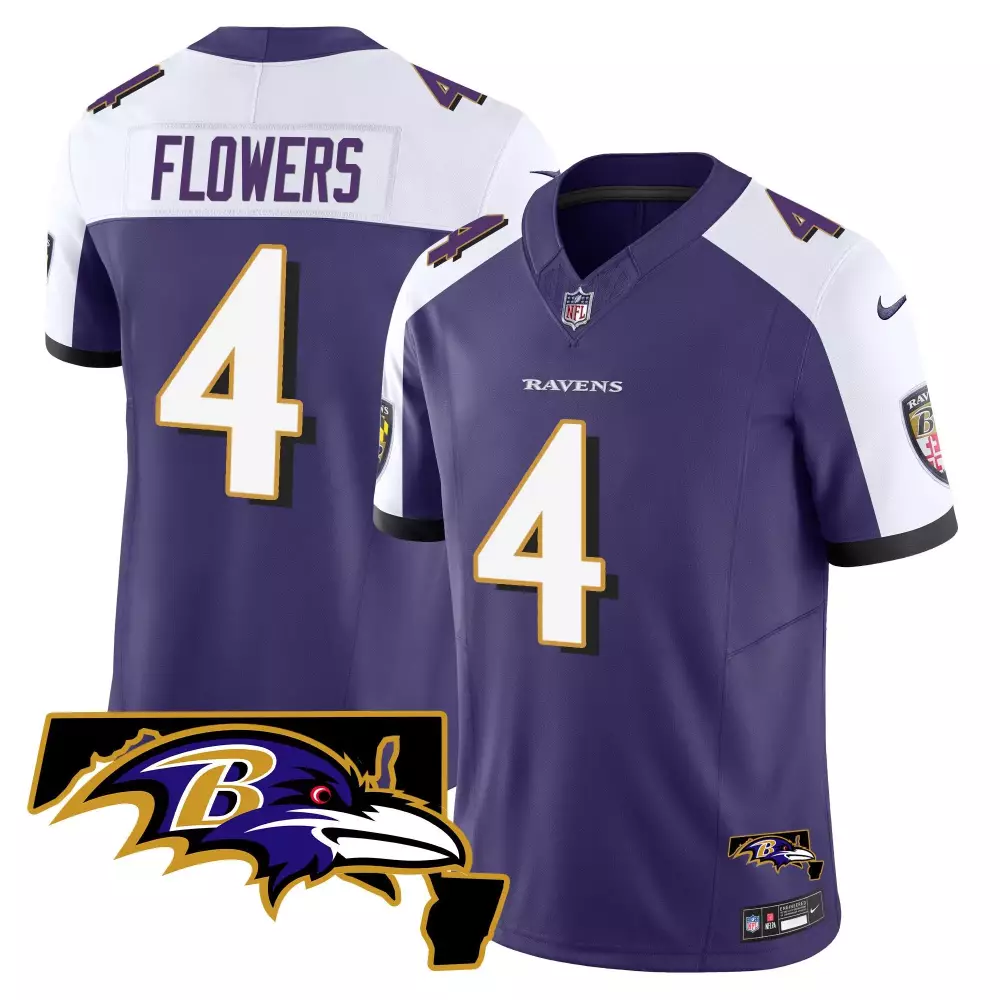 Zay Flowers 4 Ravens Jersey Purple Equipment Player Men Authentic White Alternate