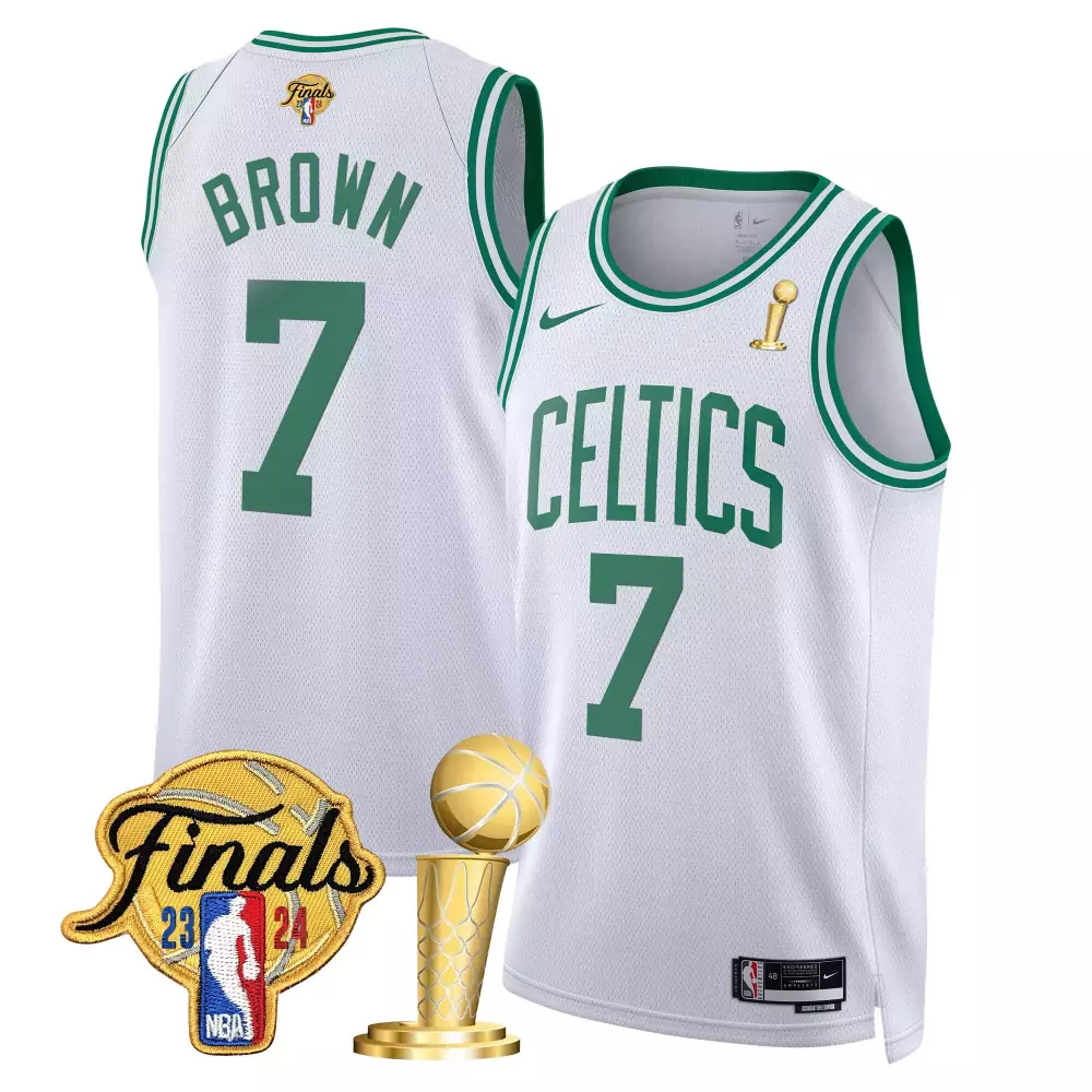 Jaylen Brown 7 Celtics Jersey White 2023-24 NBA Finals Men Green Swingman All Stitched