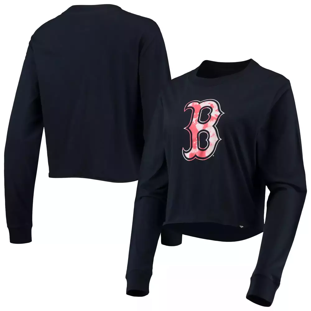 Custom Boston Red Sox Jersey Navy Women Long Sleeve Cropped T-shirt Design White