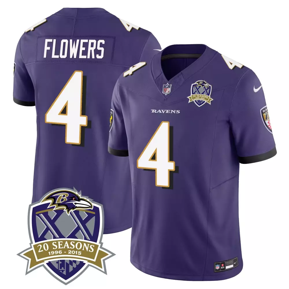 Zay Flowers 4 Ravens Jersey Purple 20 Seasons 1996-2015 Men White Black Vapor Limited