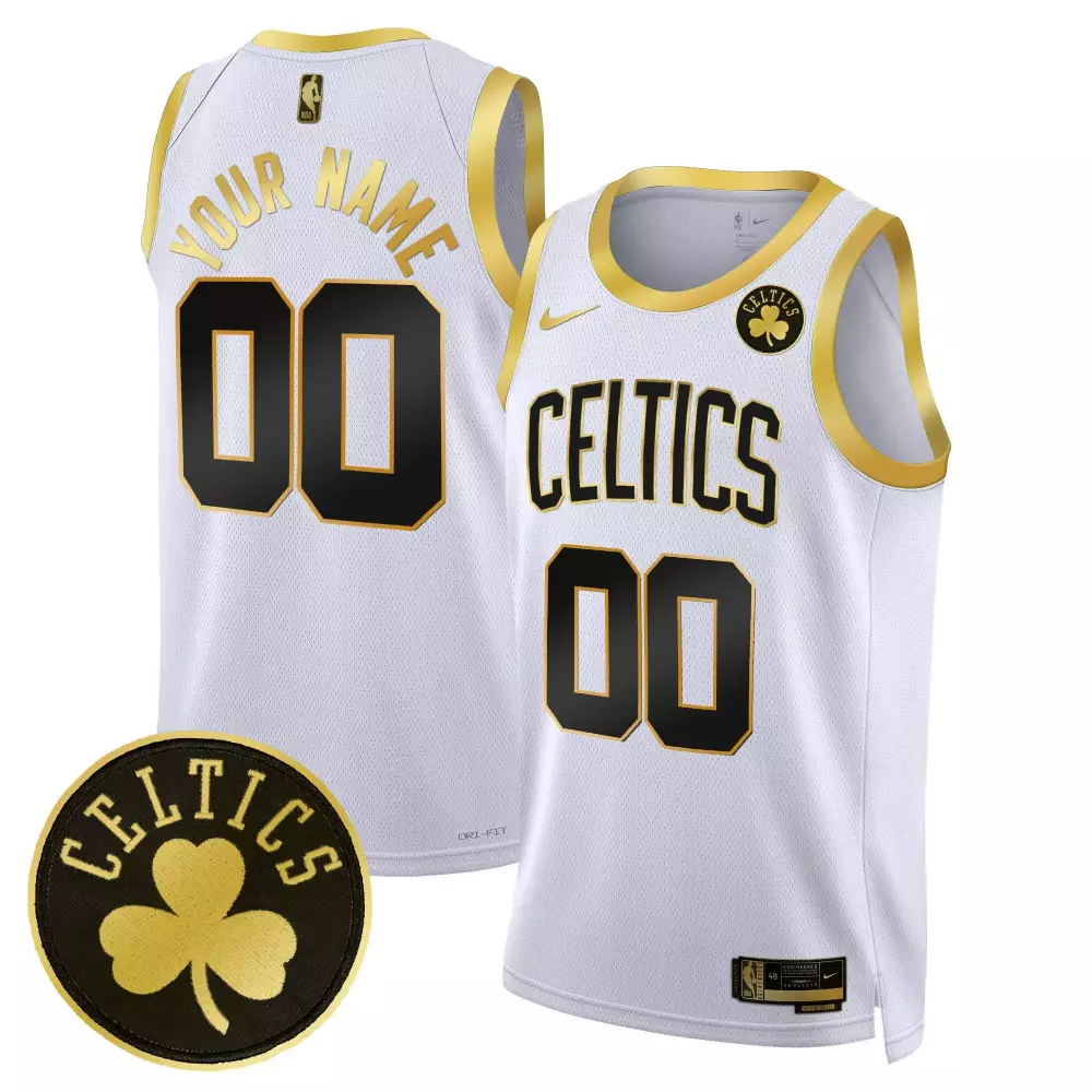 Custom Celtics Jersey White Men Black Gold Swingman All Stitched