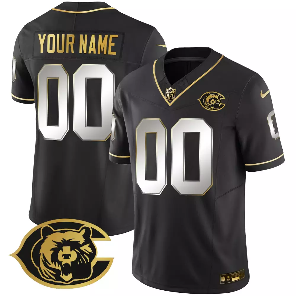Custom Chicago Bears Jersey Black Navy & Gold Silver Stitched
