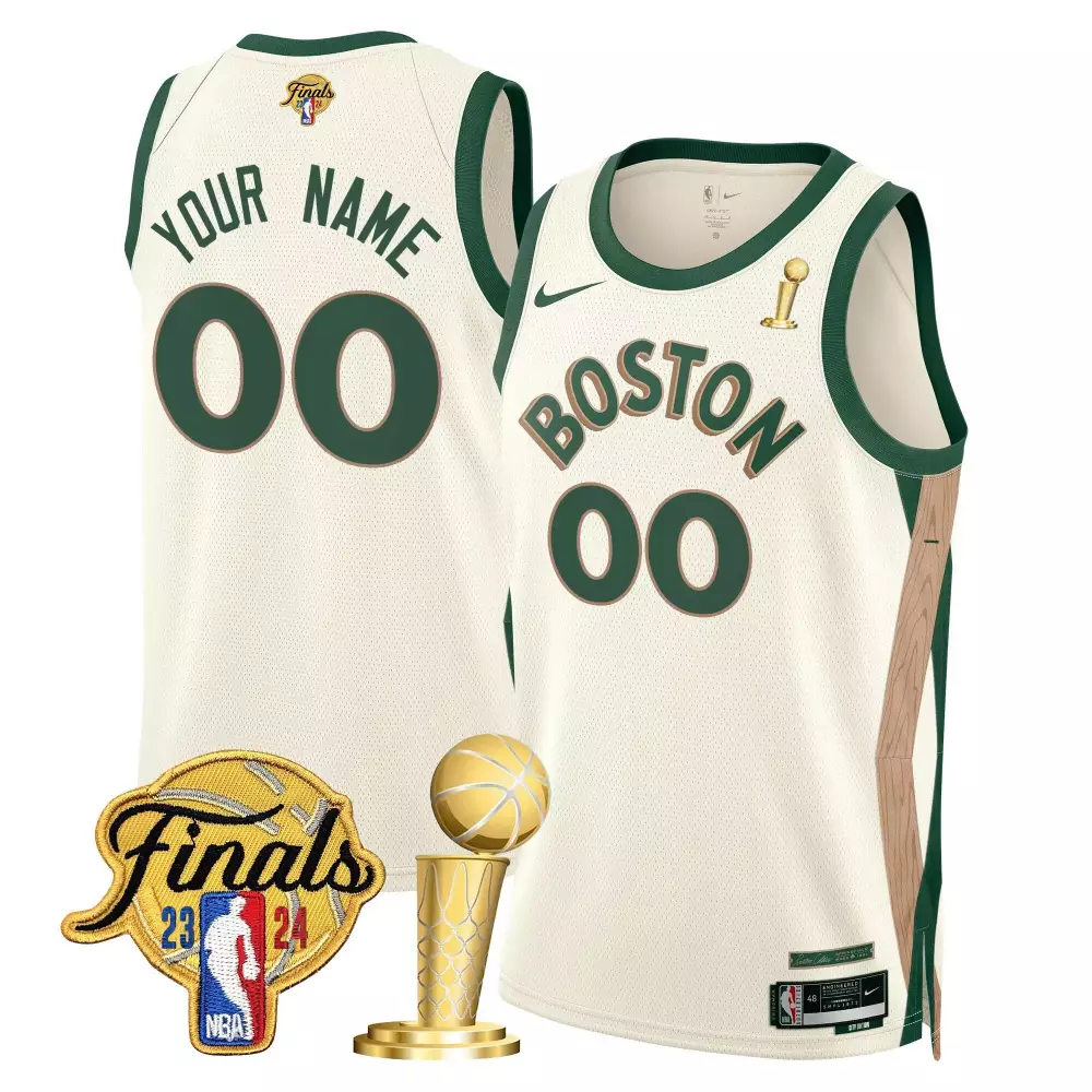 Custom Boston Jersey Cream NBA Finals 2023-2024 Men Alternate Green Brown Swingman