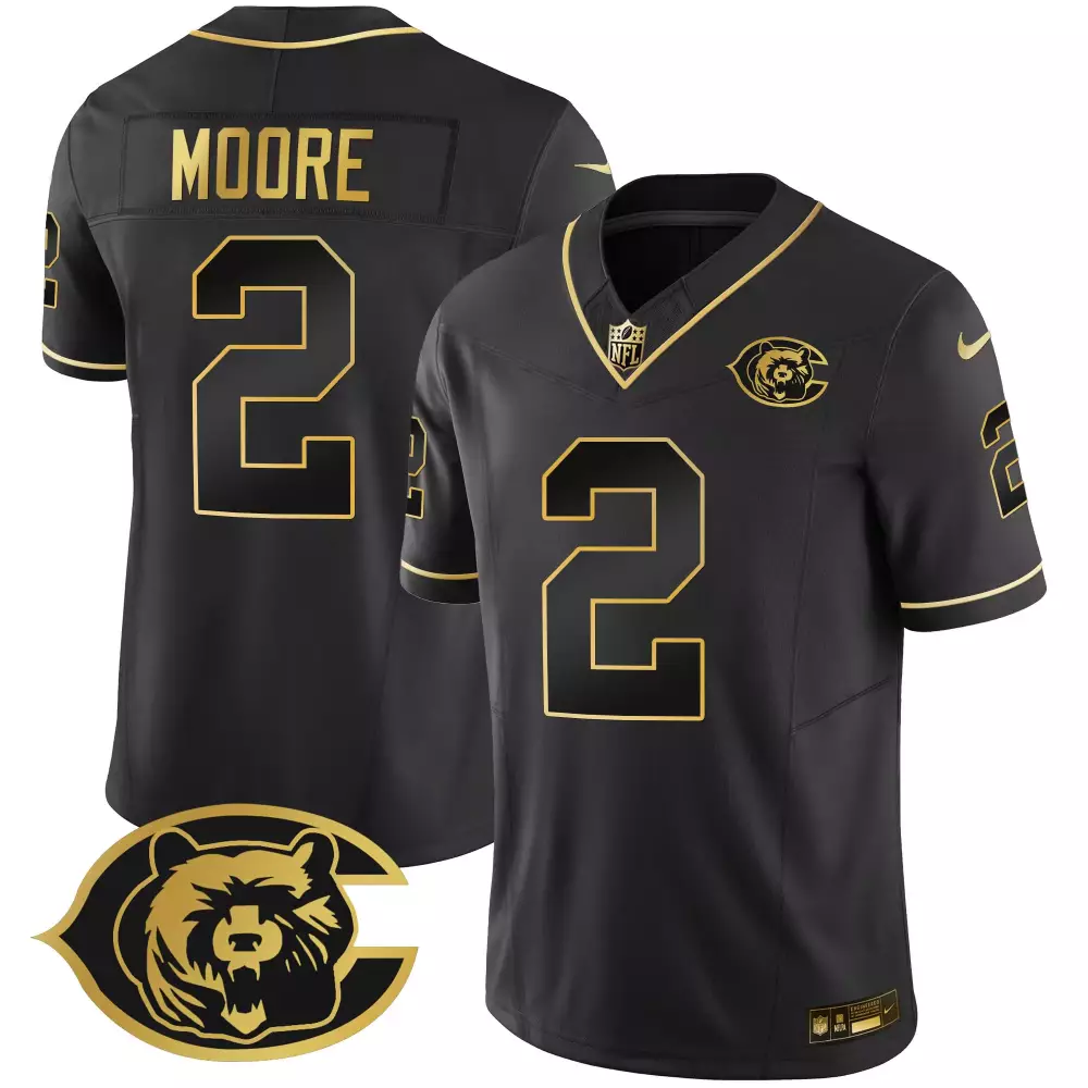 Moore 2 Chicago Bears Jersey Black NFC Men Alternate Gold All Stitched