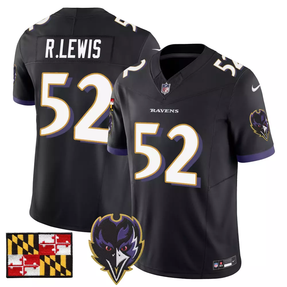Ray Lewis 52 Baltimore Ravens Jersey Black Maryland Flag Men Player Purple White