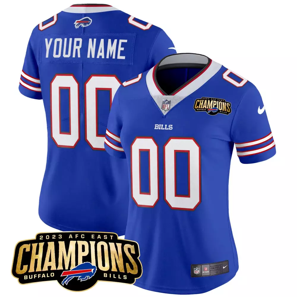 Custom Buffalo Bills Jersey Blue 2023 AFC East Champions Replica White Red Vapor