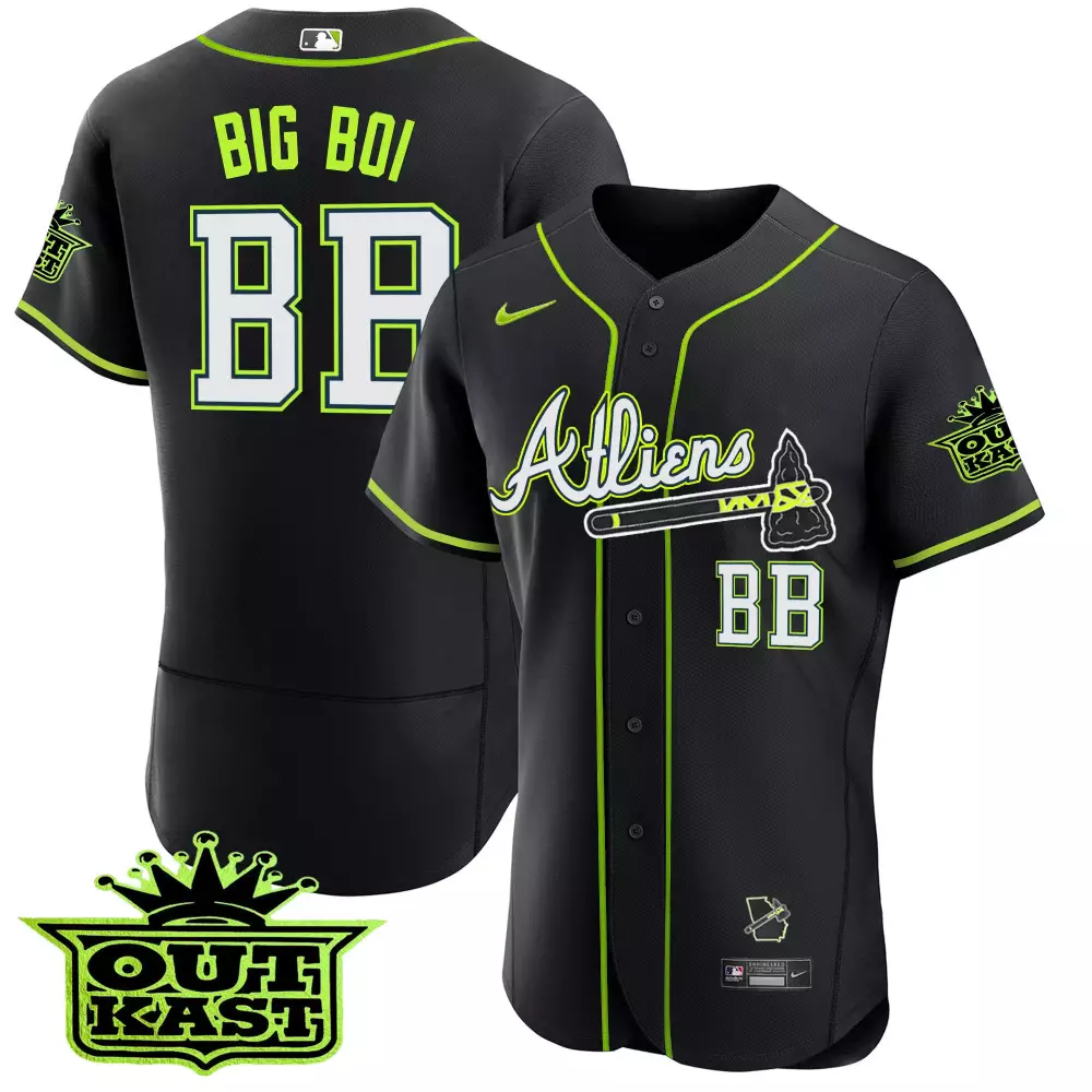 Big Boi 88 Atliens Jersey Black Outkast Neon Green White All Stitched Vapor