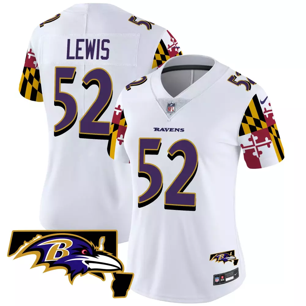 Ray Lewis 52 Ravens Jersey White Women Standard Purple Yellow Red Black Vapor Limited