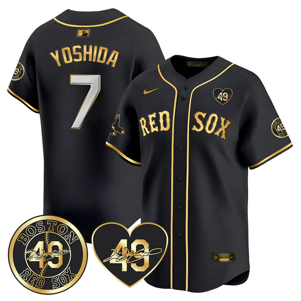 Yoshida Tim 7 Boston Red Sox Jersey Black 43 Heart-shaped Signature Men Gold Premier