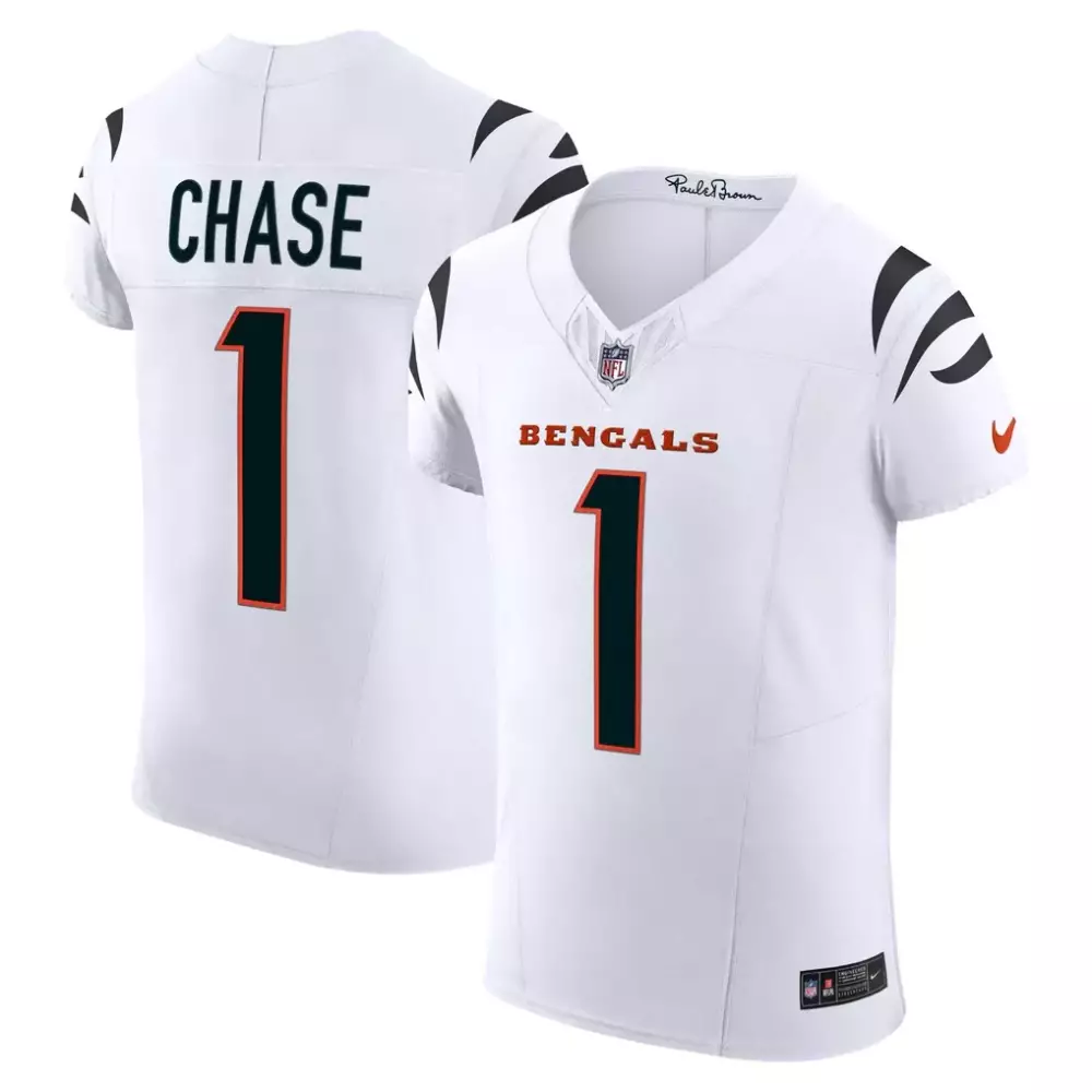 Ja'marr Chase 1 Bengals Jersey White Men Short Sleeve Black Orange Vapor Elite