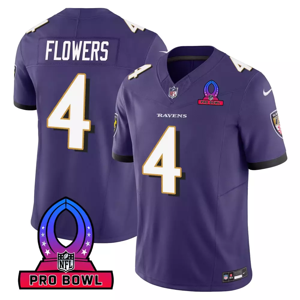 Zay Flowers 4 Ravens Jersey Purple Pro Bowl Men Authentic Black White Vapor All Stitched