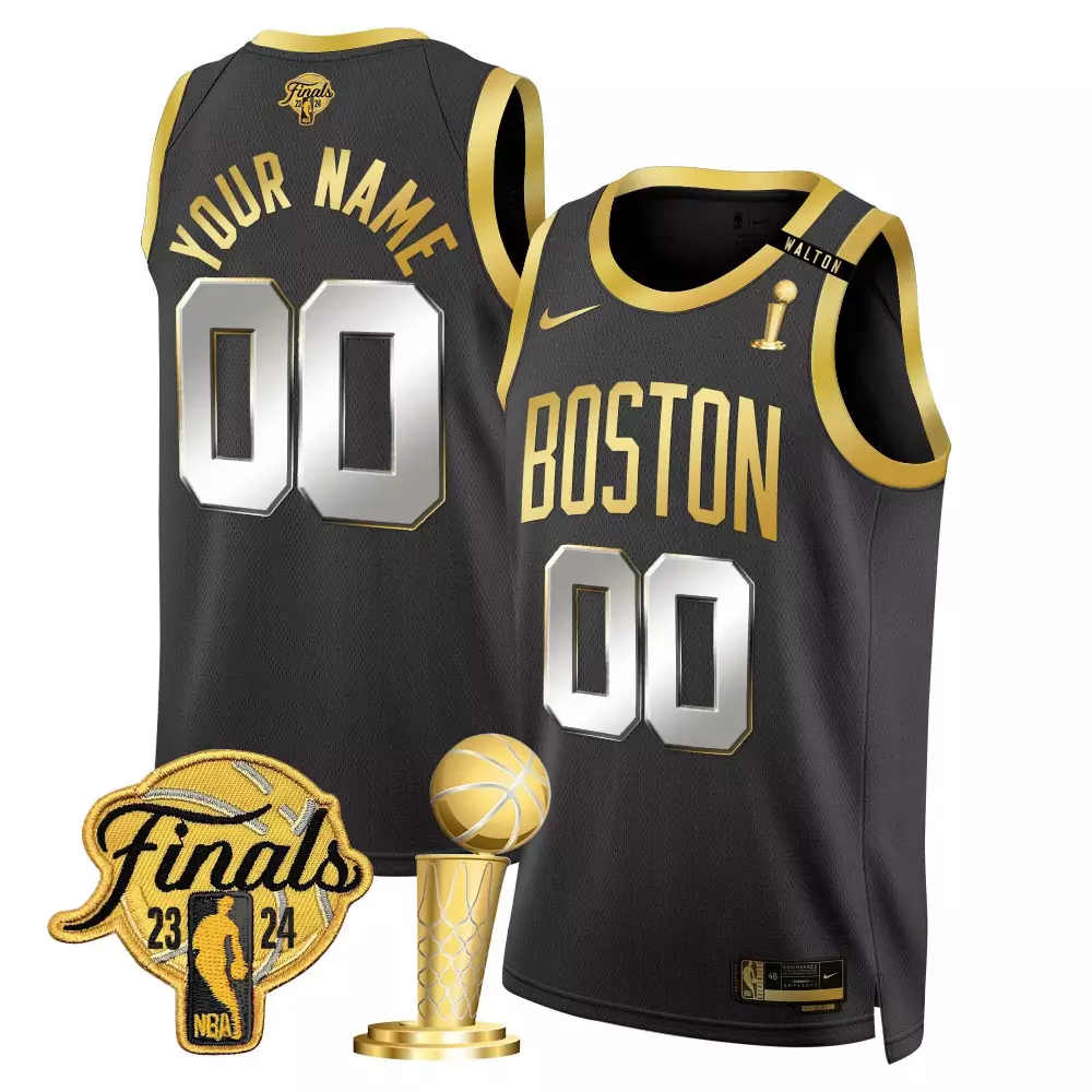Custom Boston Jersey Black Finals 2023-2024 Men Gold Silver Swingman v2 All Stitched