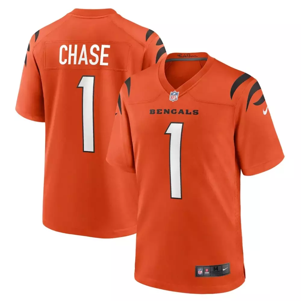 Ja'marr Chase 1 Bengals Jersey Orange Men Black White Alternate Game