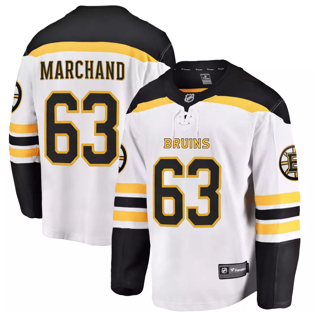 Brad Marchand 63 Bruins Jersey White Men Black Gold Stitched