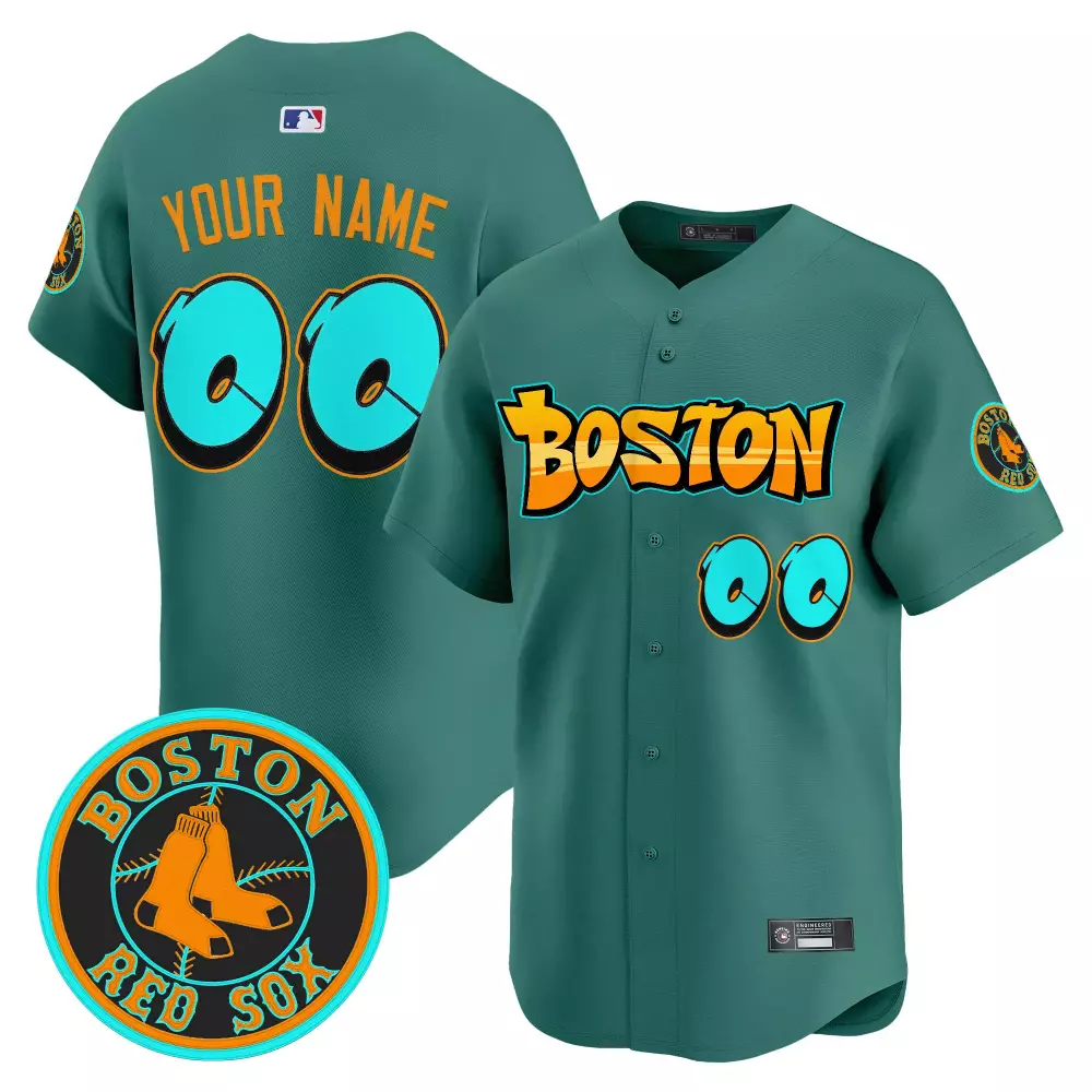 Custom Boston Red Sox Jersey Teal Circular Men Orange Aqua