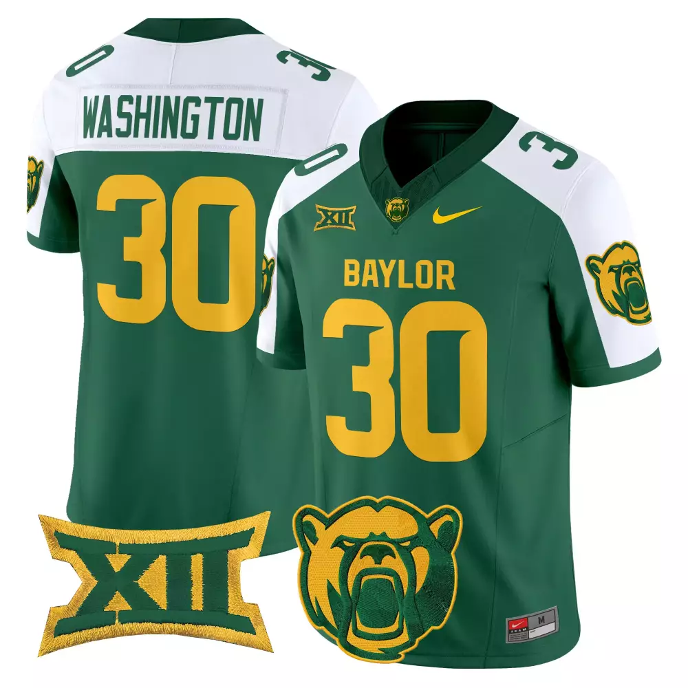 Washington 30 Baylor Bears Jersey Green Big Mascot Men White Gold Vapor All Stitched