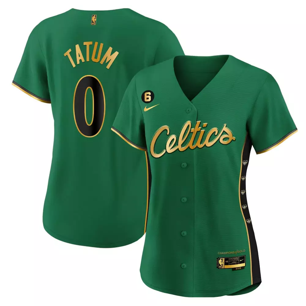 Jayson Tatum Celtics Jersey Green Champion's Gold Men Black All Stitched Vapor