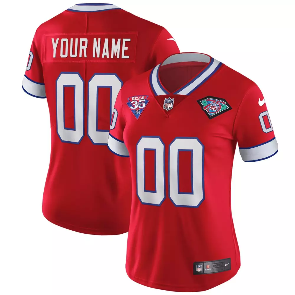 Custom Buffalo Bills Jersey Red 35th Anniversary 1960-1994 Women White Blue Throwback