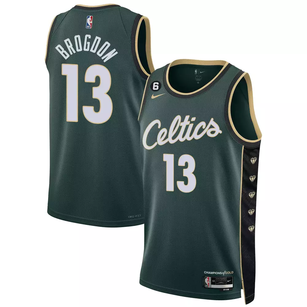 Malcolm Brogdon 13 Celtics Jersey Green Champions Of Gold Men White Collection All